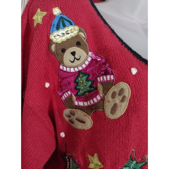 Vintage NutCracker Ugly Christmas Cardigan Women's Sweater Medium Bears & Beads - Picture 4 of 11